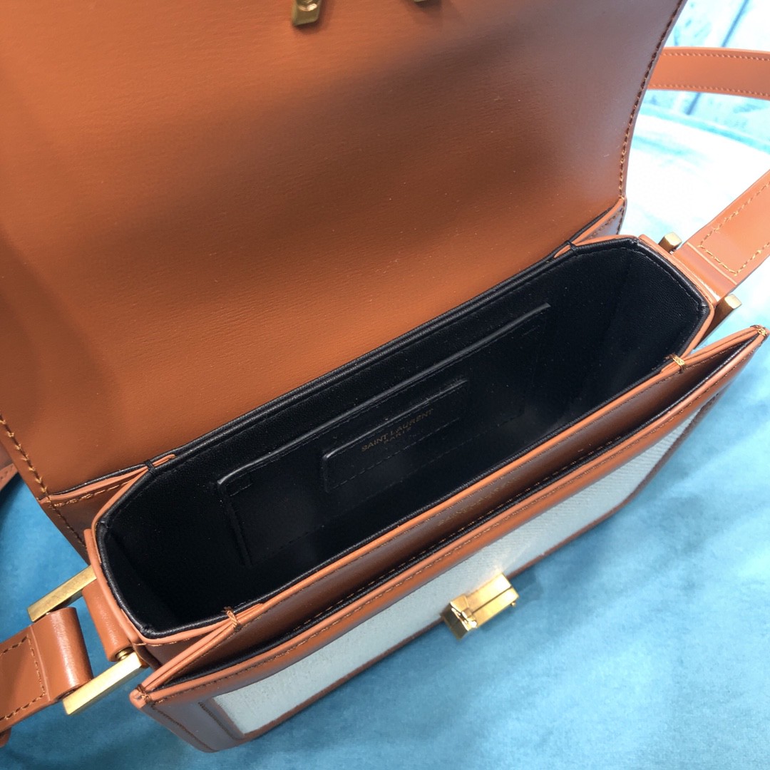 YSL SOLFERINO SMALL SATCHEL IN CANVAS AND BOX SAINT LAURENT LEATHER