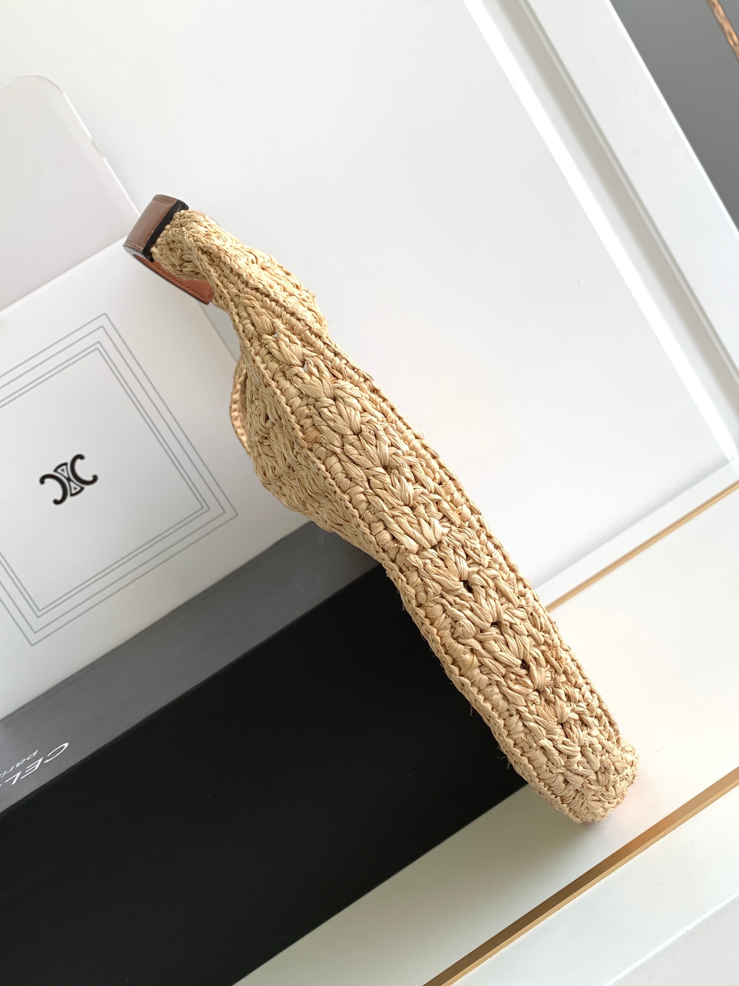 Ce**e classic panier hobo bag in raffia and calfskin