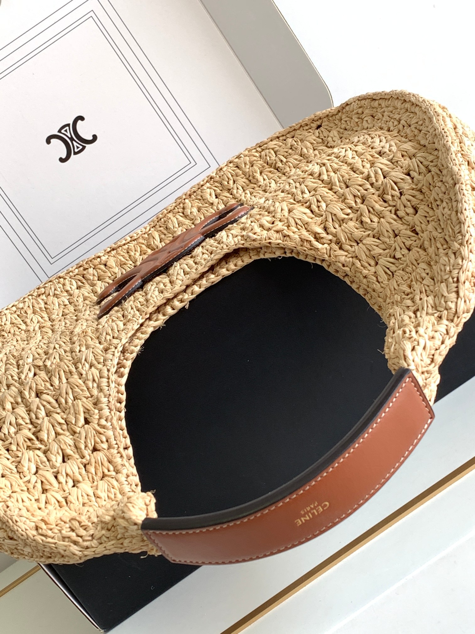 Ce**e classic panier hobo bag in raffia and calfskin