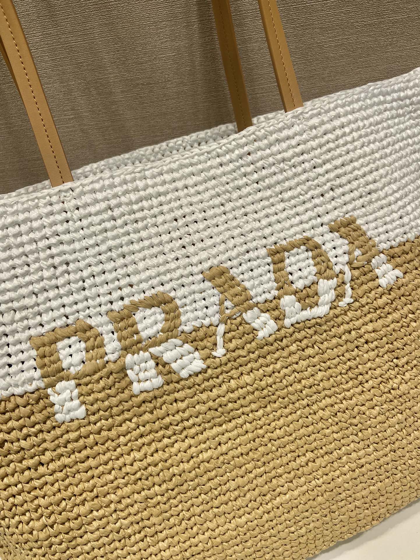 Pra*a crochet and leather tote bag