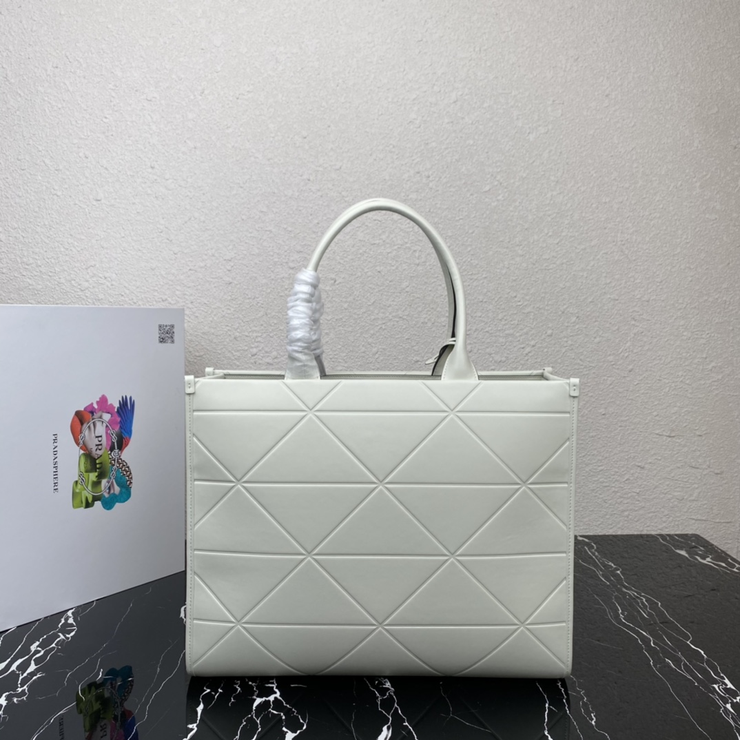 Pra*a large leather Pra*a symbole bag with topstitching
