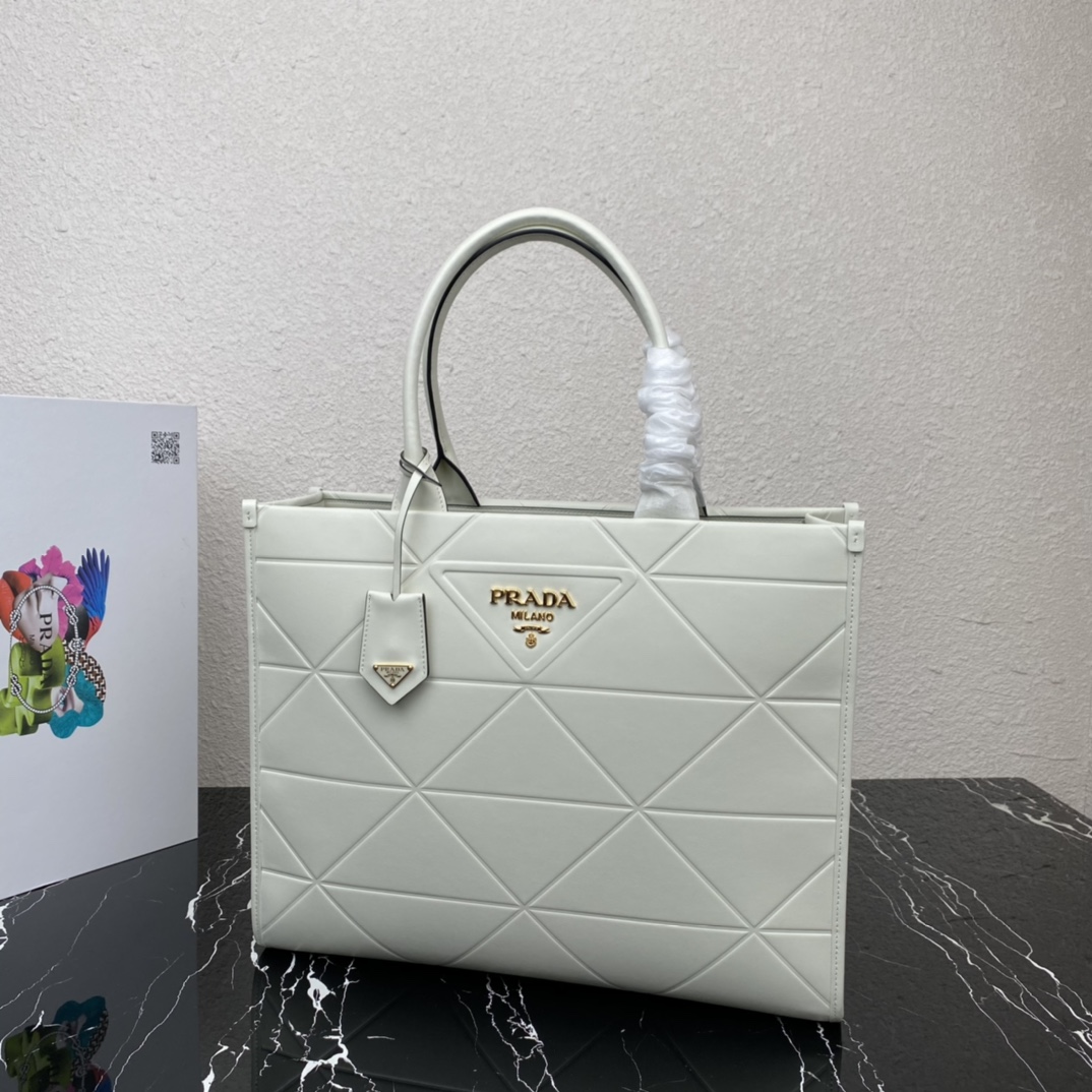 Pra*a large leather Pra*a symbole bag with topstitching
