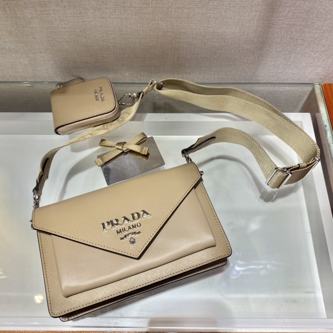 Pra*a saffiano leather mini envelope bag