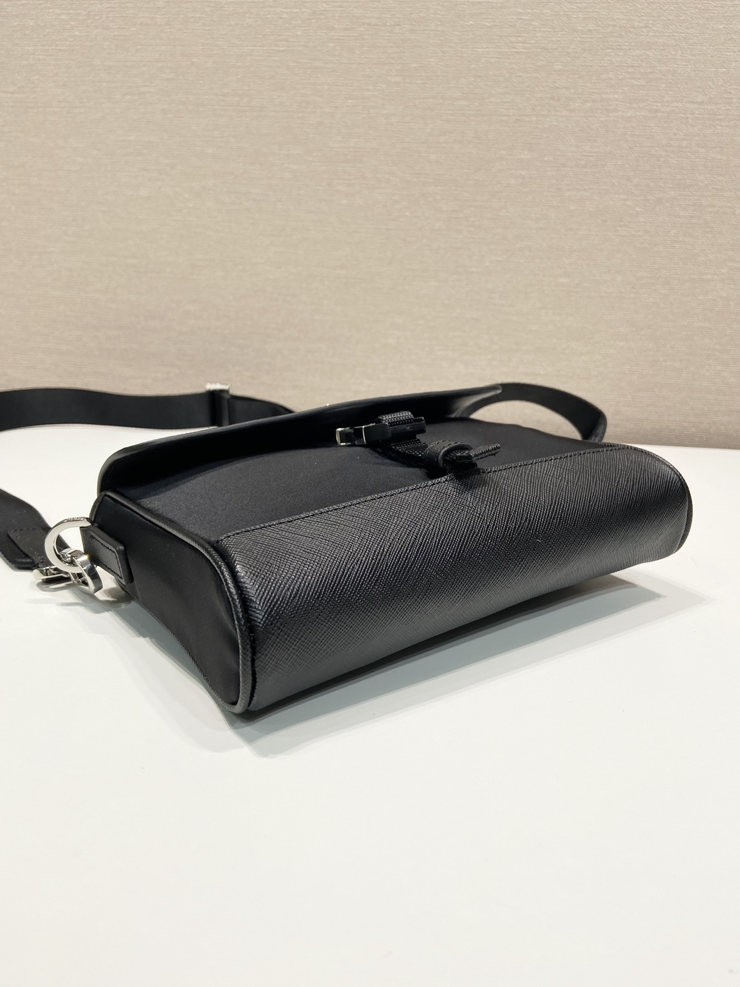 Pra*a re-nylon and leather shoulder bag