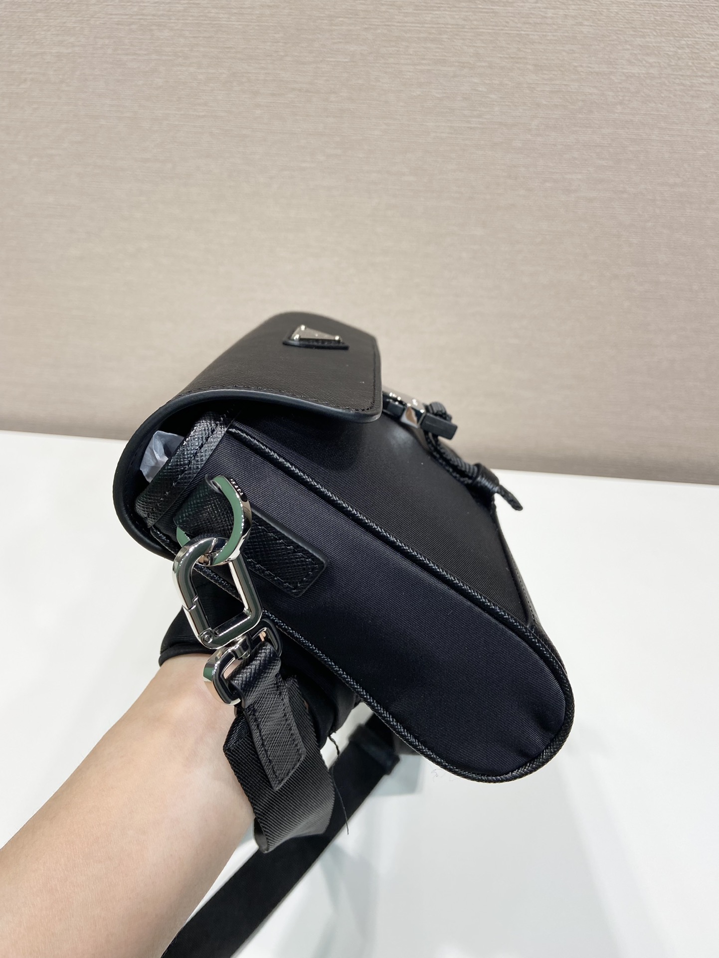 Pra*a re-nylon and leather shoulder bag