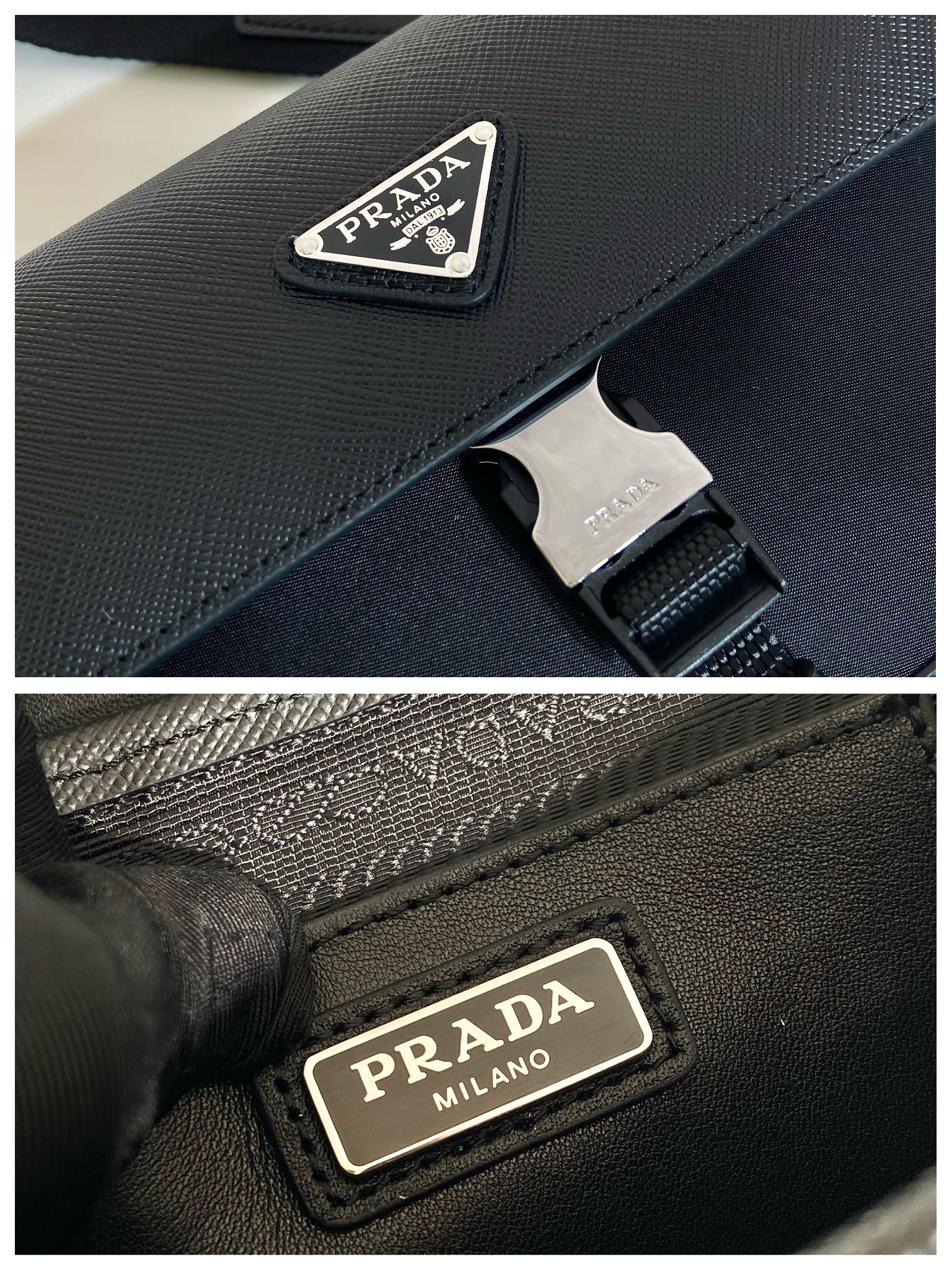 Pra*a re-nylon and leather shoulder bag