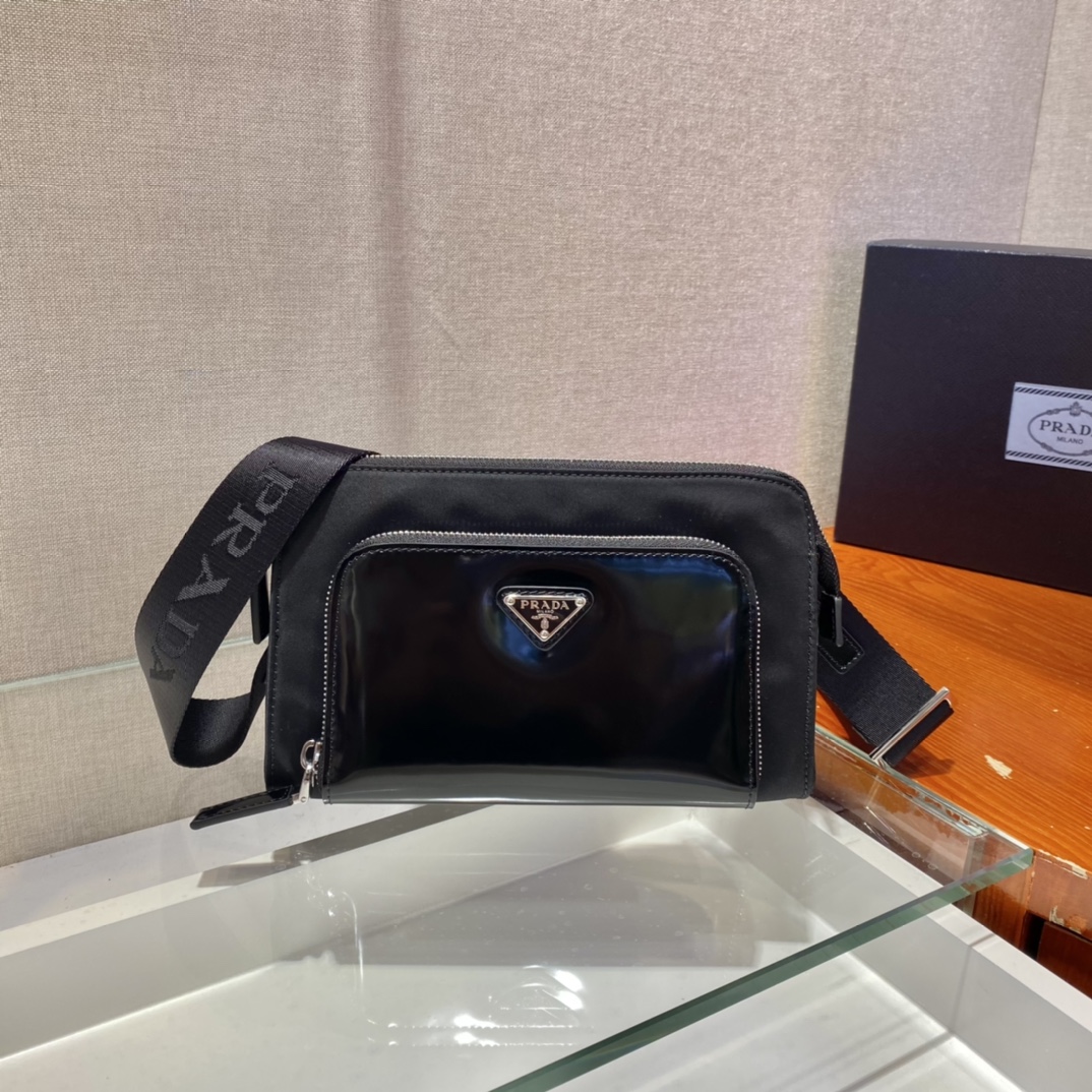 Pra*a re-nylon and leather shoulder bag