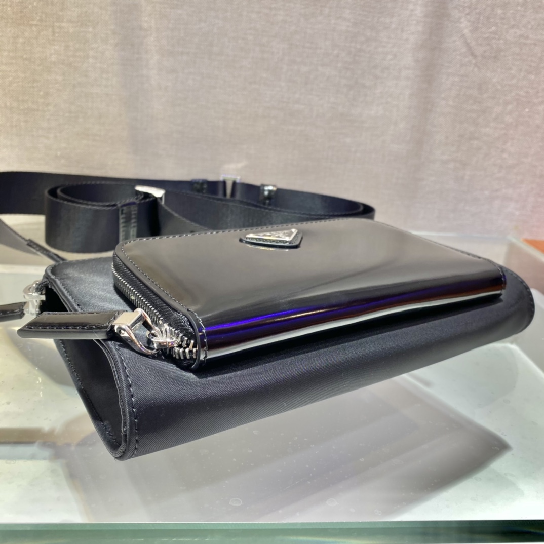 Pra*a re-nylon and leather shoulder bag