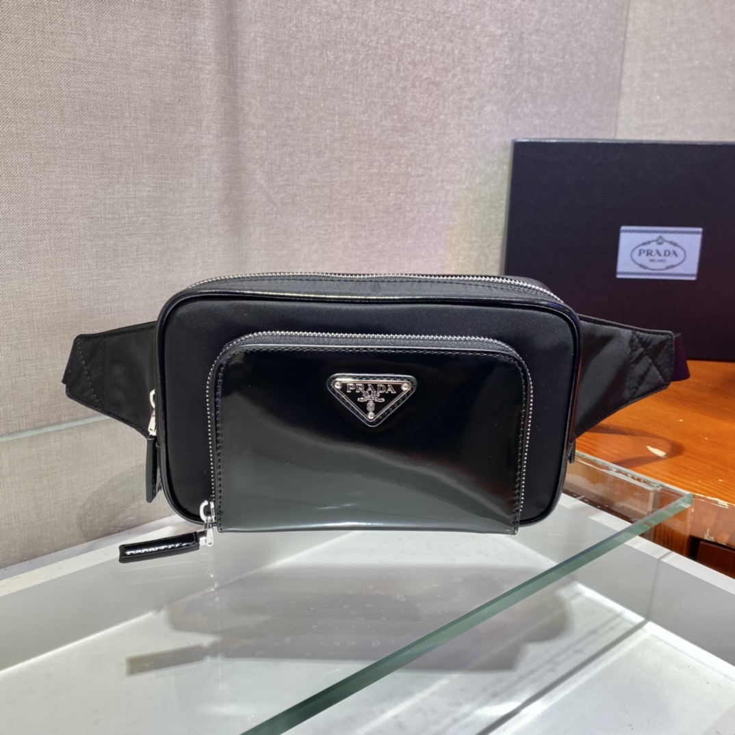 Pra*a re-nylon and saffiano leather belt bag