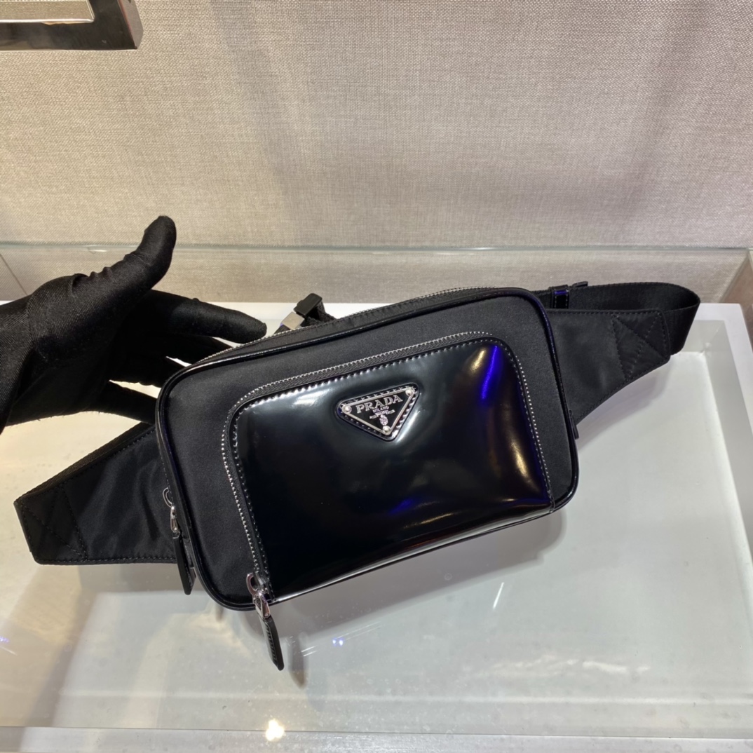 Pra*a re-nylon and saffiano leather belt bag