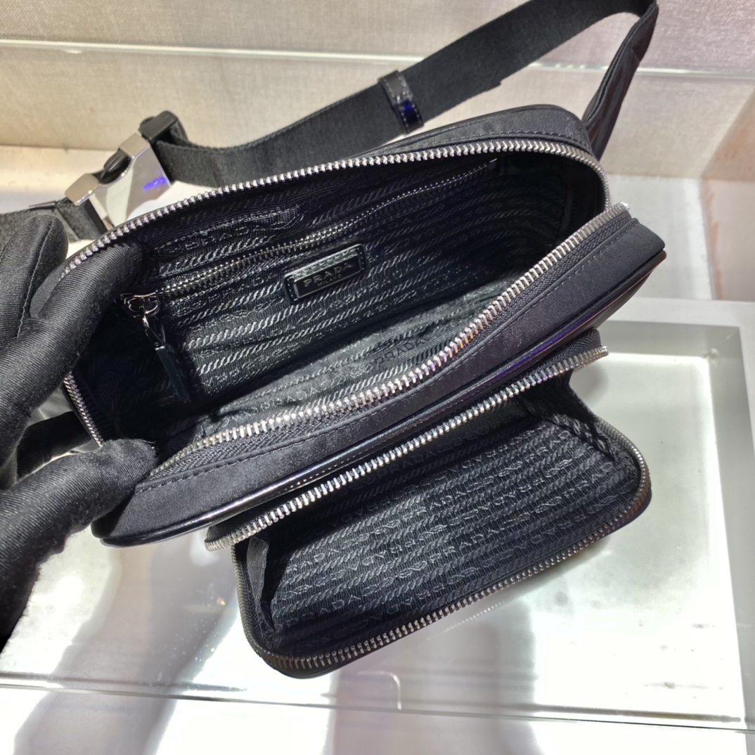 Pra*a re-nylon and saffiano leather belt bag