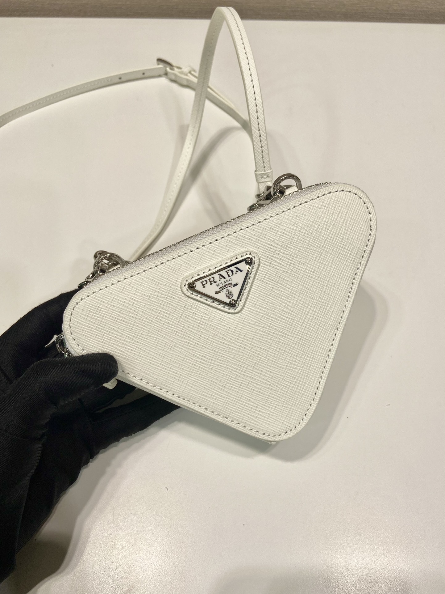 Pra*a saffiano leather mini pouch