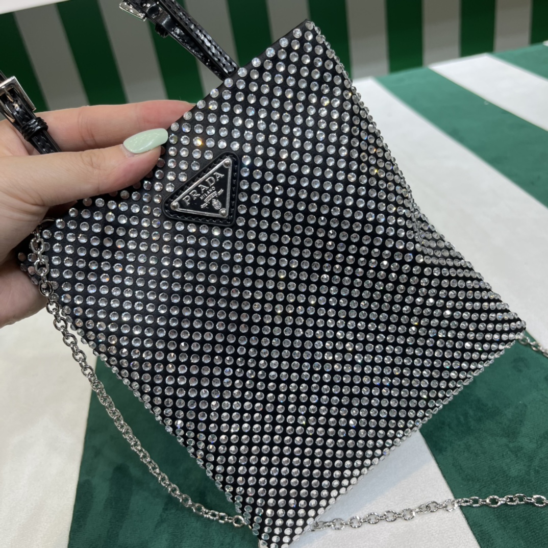 Pra*a satin handbag with crystals