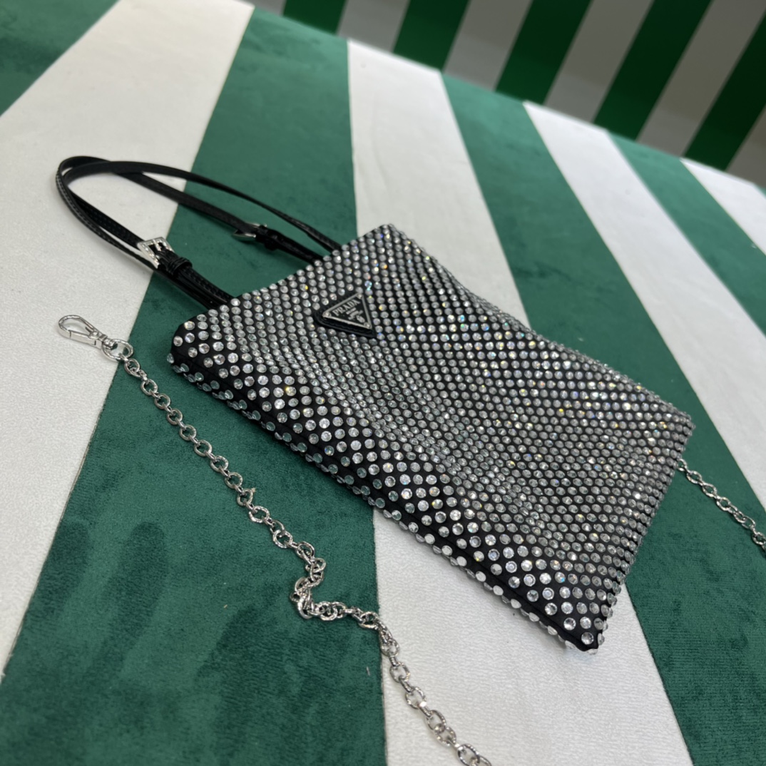 Pra*a satin handbag with crystals