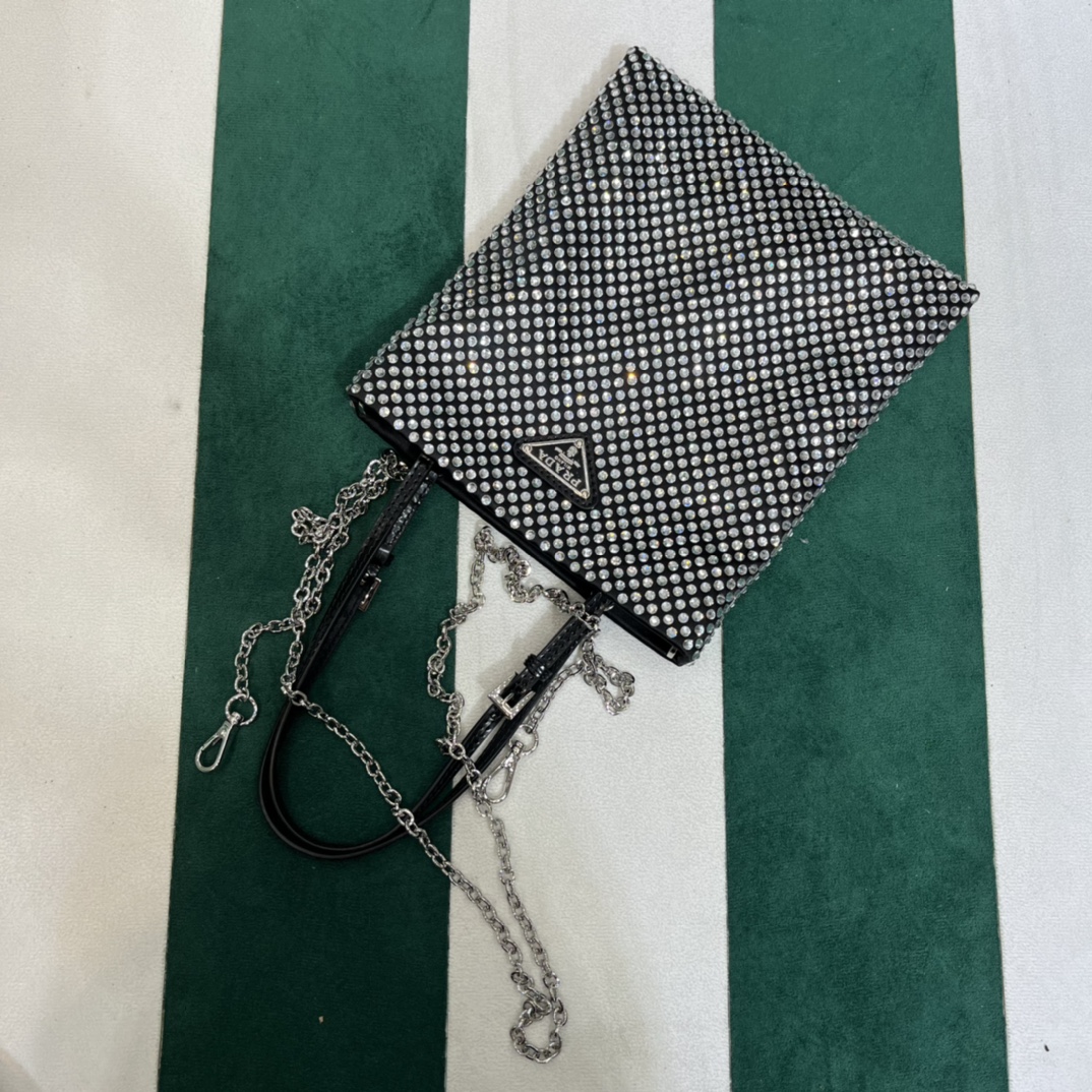 Pra*a satin handbag with crystals