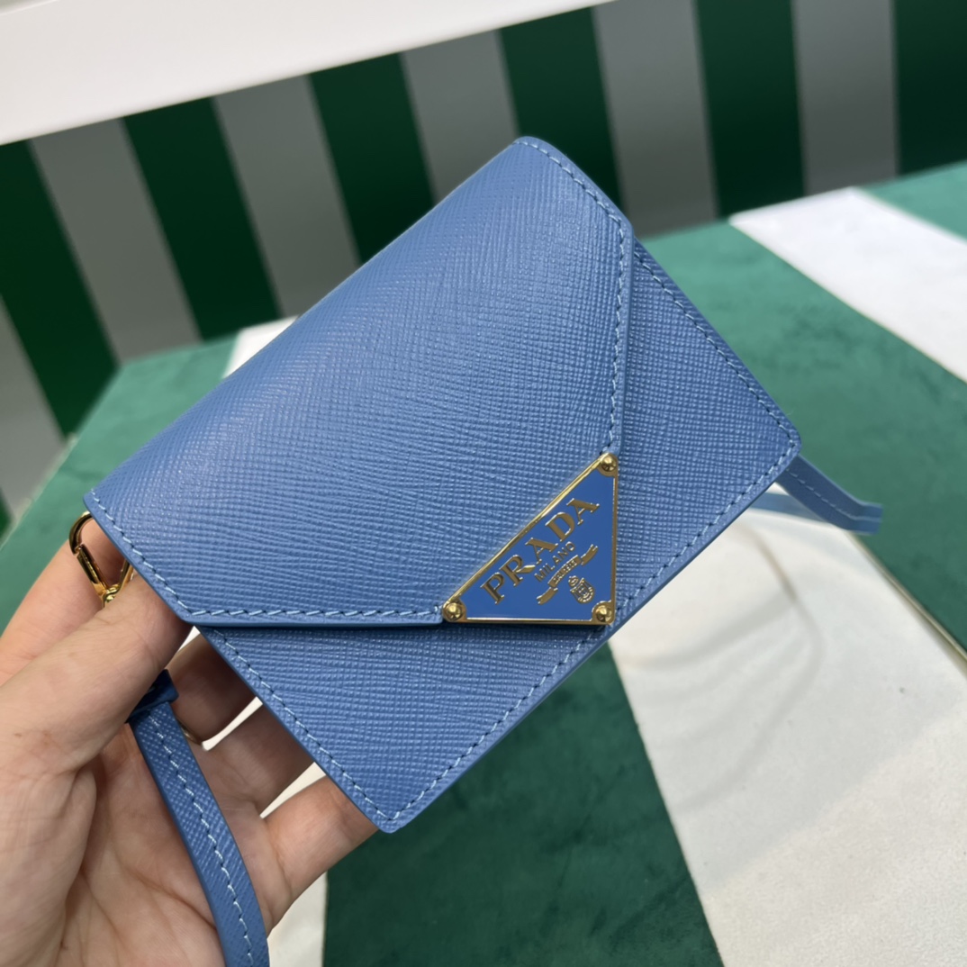 Pra*a saffiano leather card holder with shoulder strap