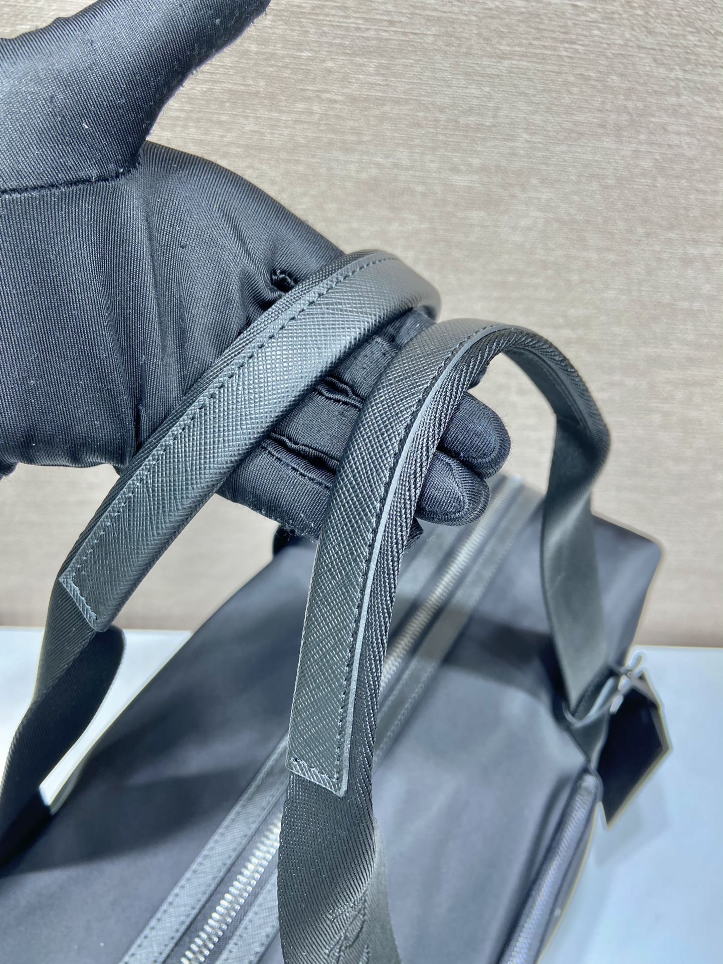Pra*a re-nylon and saffiano leather duffle bag