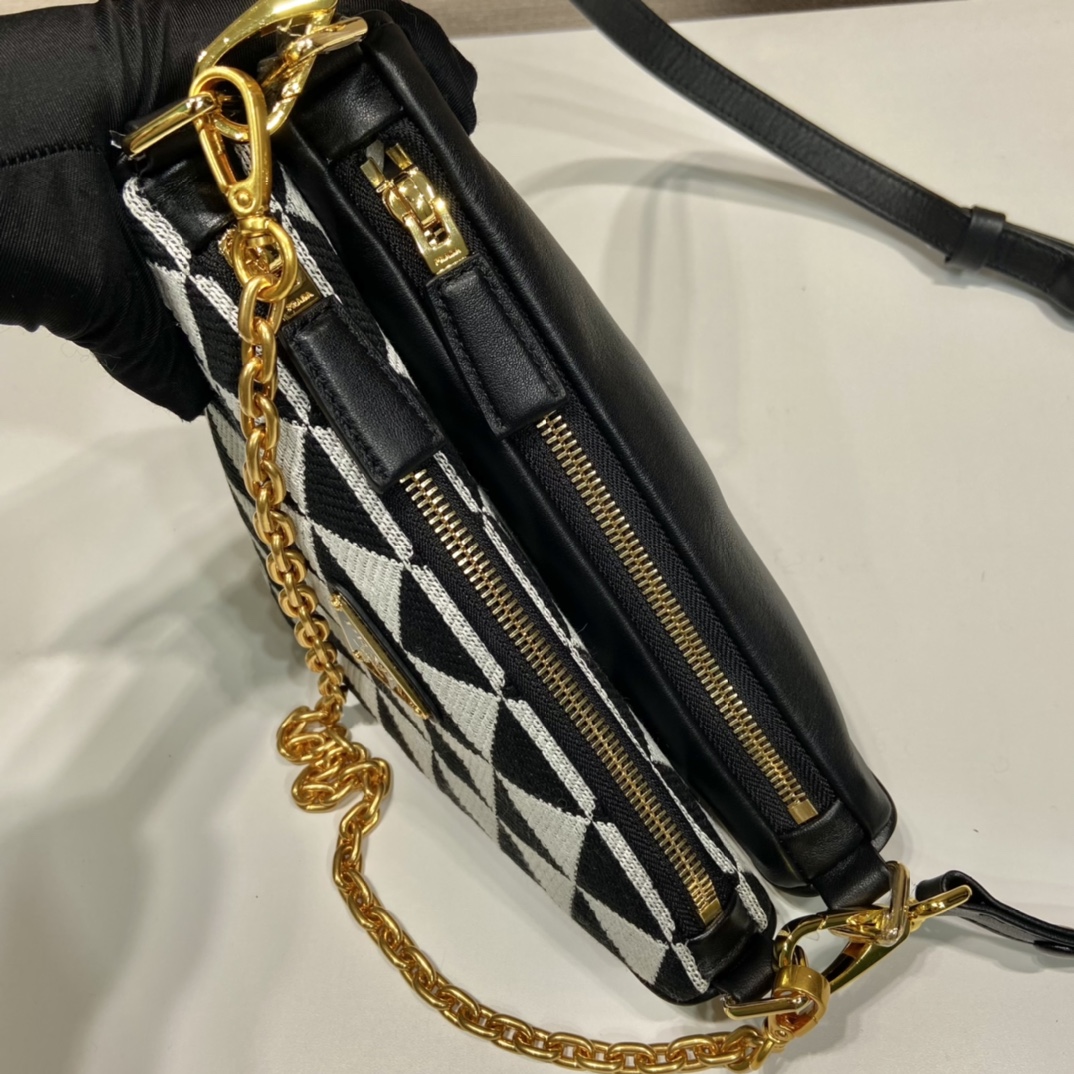 Pra*a symbole leather and fabric mini bag