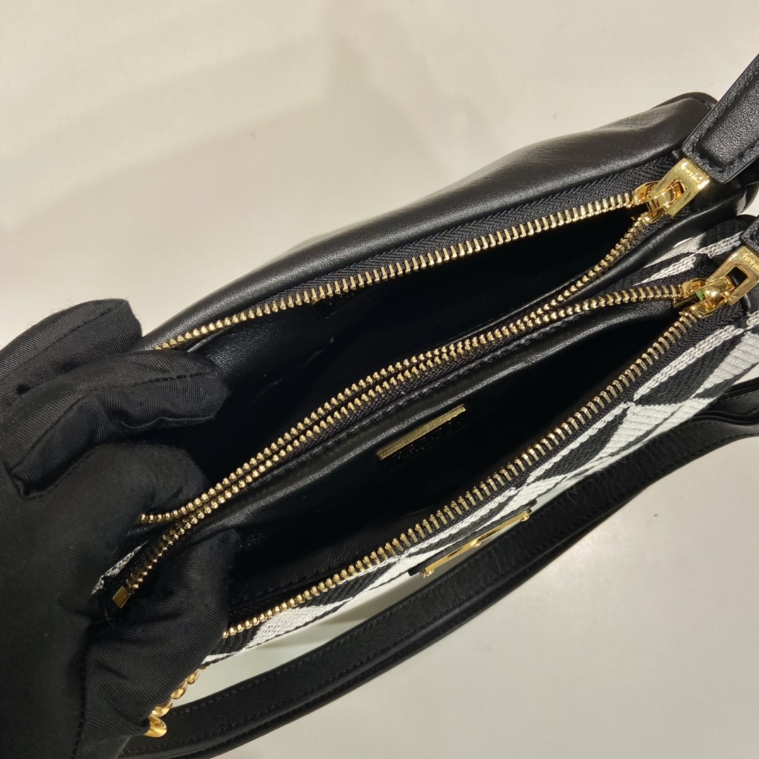 Pra*a symbole leather and fabric mini bag