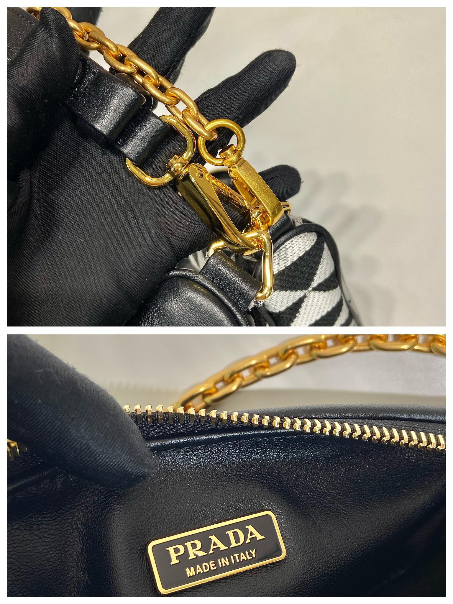 Pra*a symbole leather and fabric mini bag