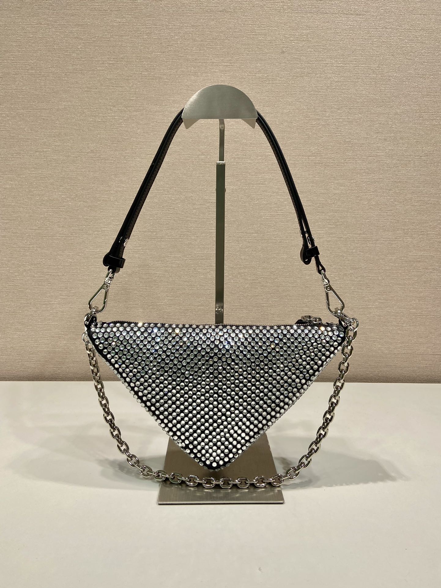 Pra*a triangle satin mini-bag with crystals