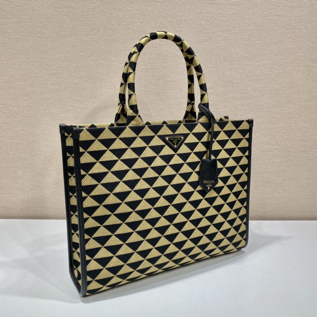 large Pra*a symbole embroidered fabric handbag