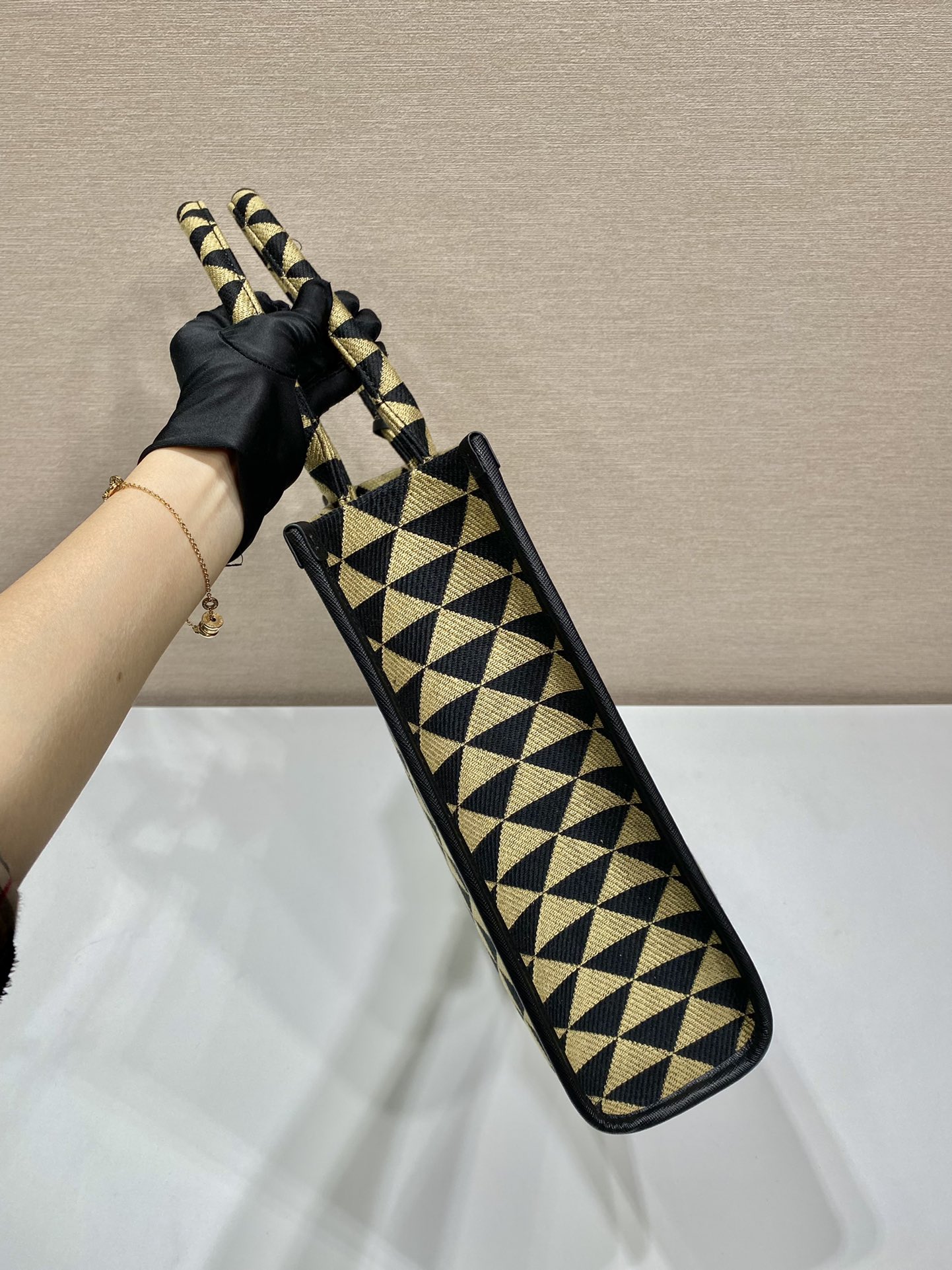 large Pra*a symbole embroidered fabric handbag