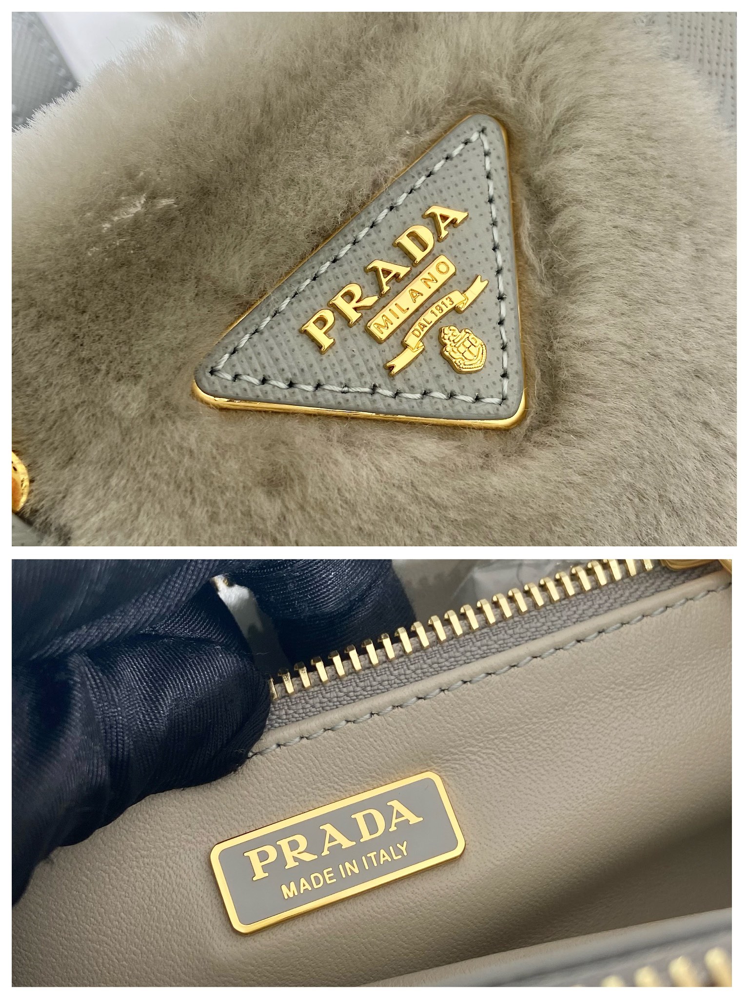 Pra*a galleria saffiano shearling top-handle bag