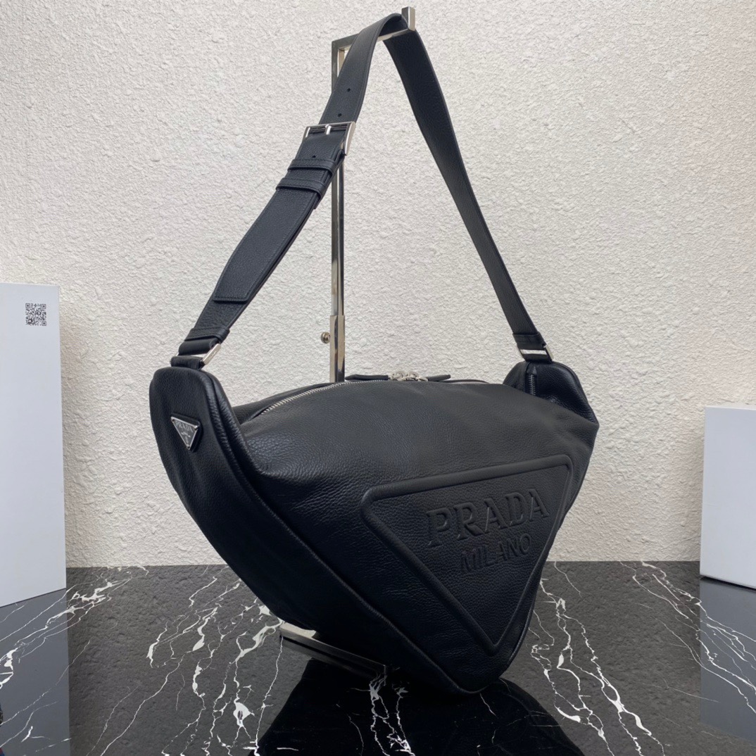 large leather Pra*a triangle bag