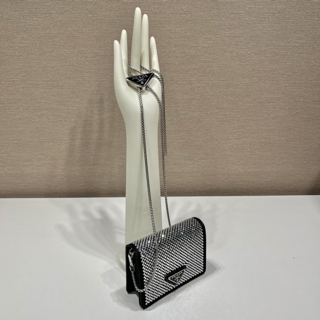 Pra*a cardholder with shoulder strap and crystals