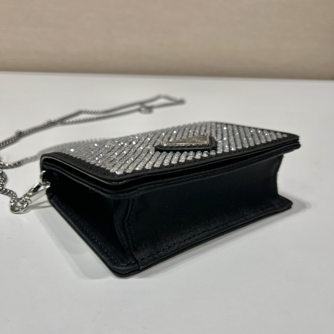Pra*a cardholder with shoulder strap and crystals