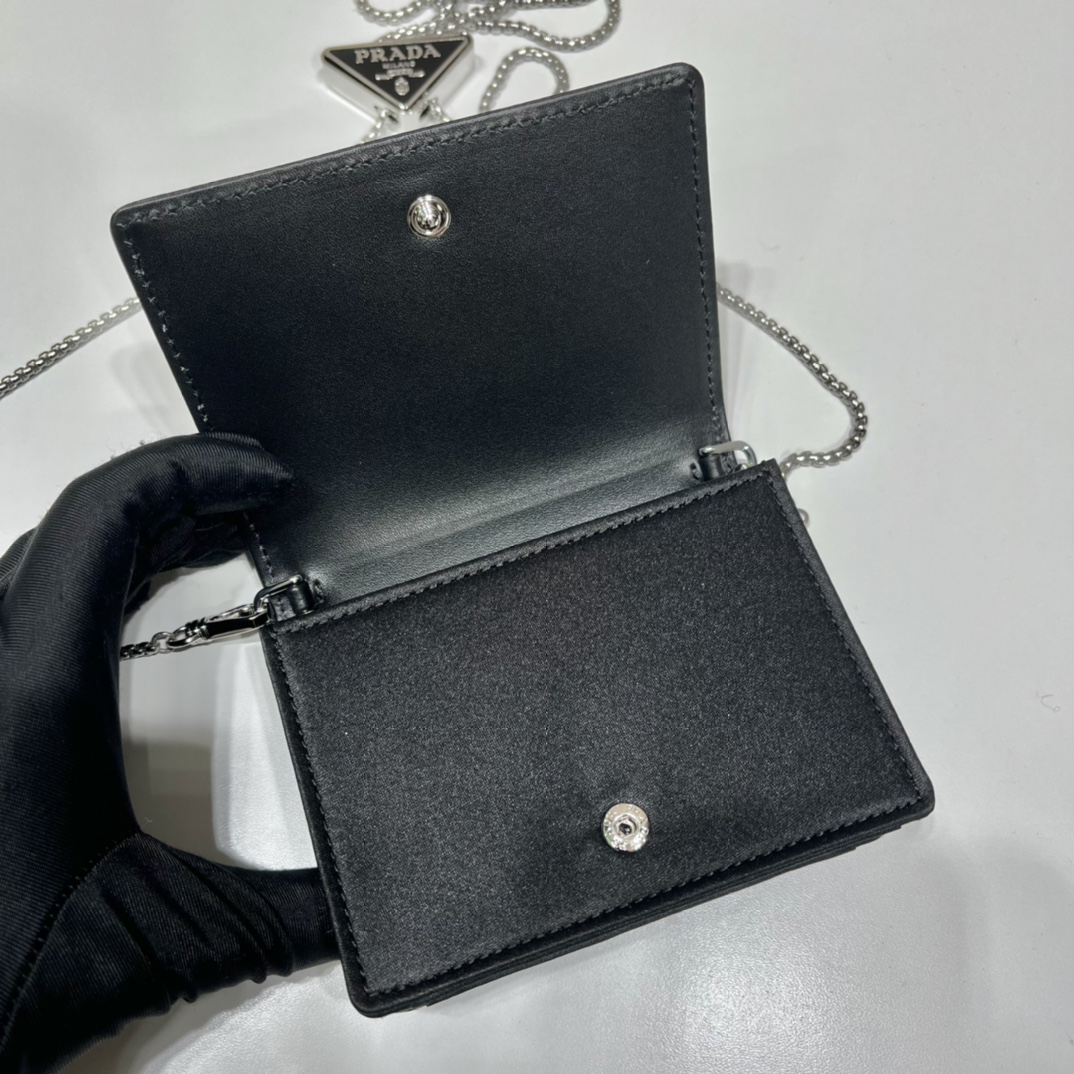 Pra*a cardholder with shoulder strap and crystals