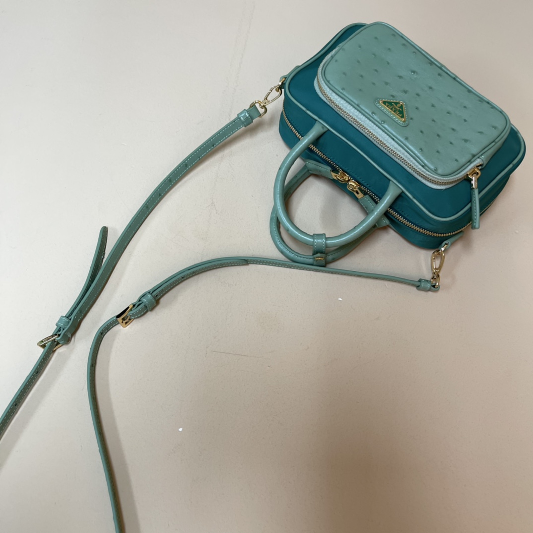 Pra*a re-nylon and leather two-handle bag