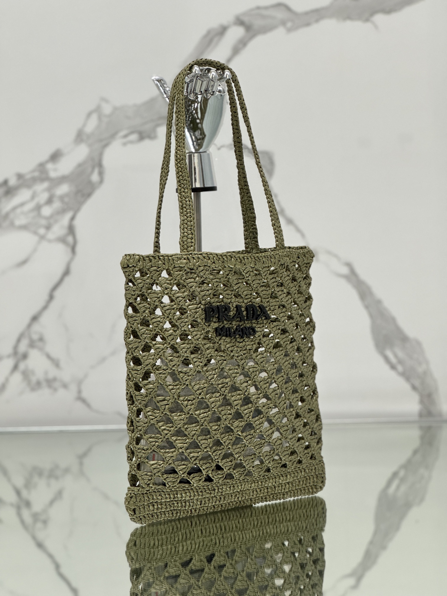 Pra*a woven fabric crochet tote bag