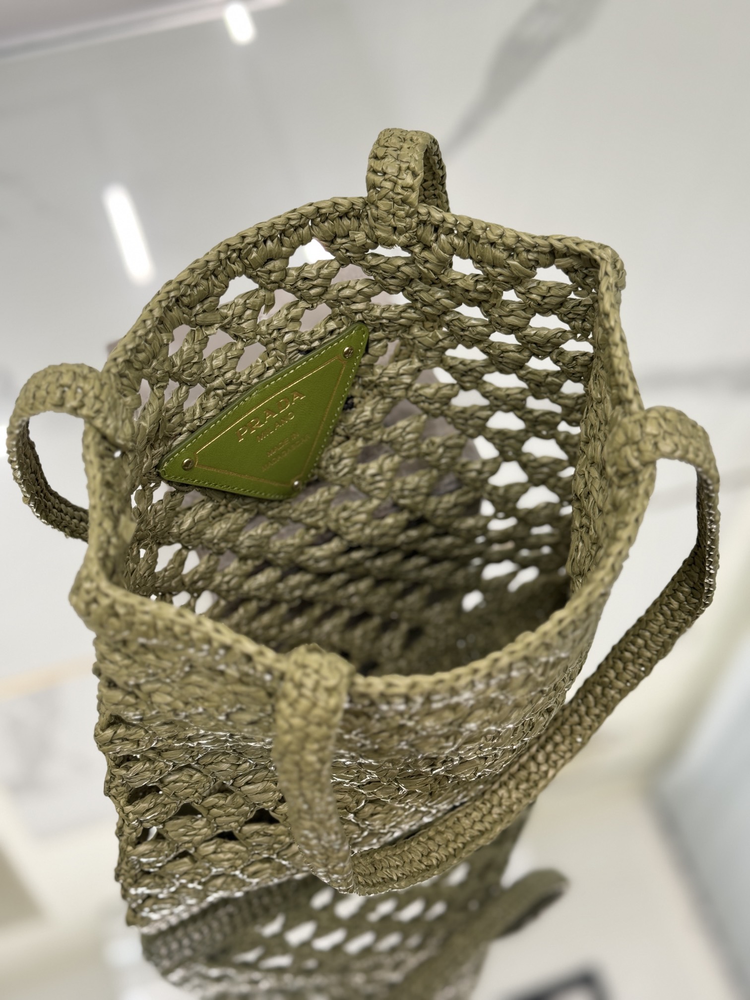 Pra*a woven fabric crochet tote bag