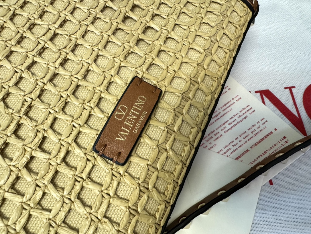 Valentino SMALL ROCKSTUD SHOULDER BAG IN WOVEN RAFFIA
